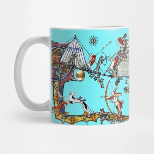 WEIRD MEDIEVAL BESTIARY WAR Between Dogs and Killer Rabbits in Blue Turquoise Mug